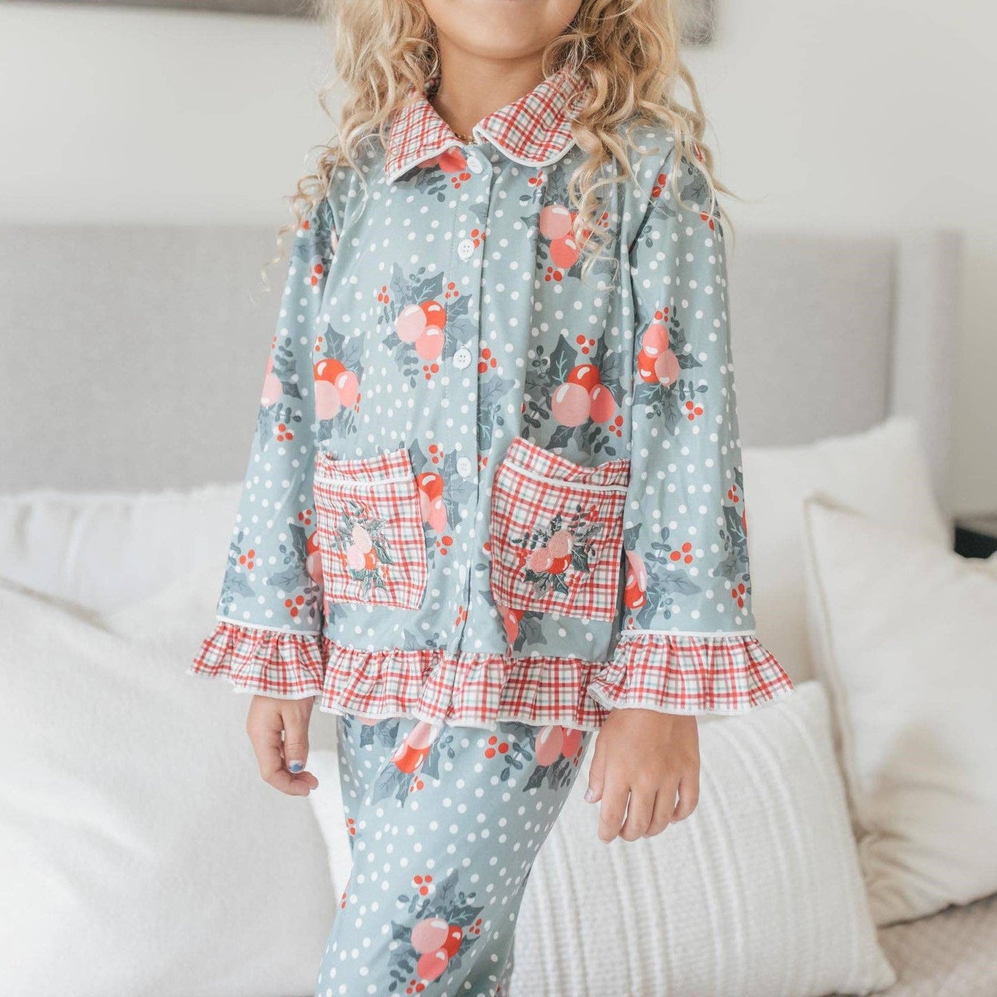 Adorable Sweetness - Kids Holly Berry Pocket Button Christmas Lounge Play Set