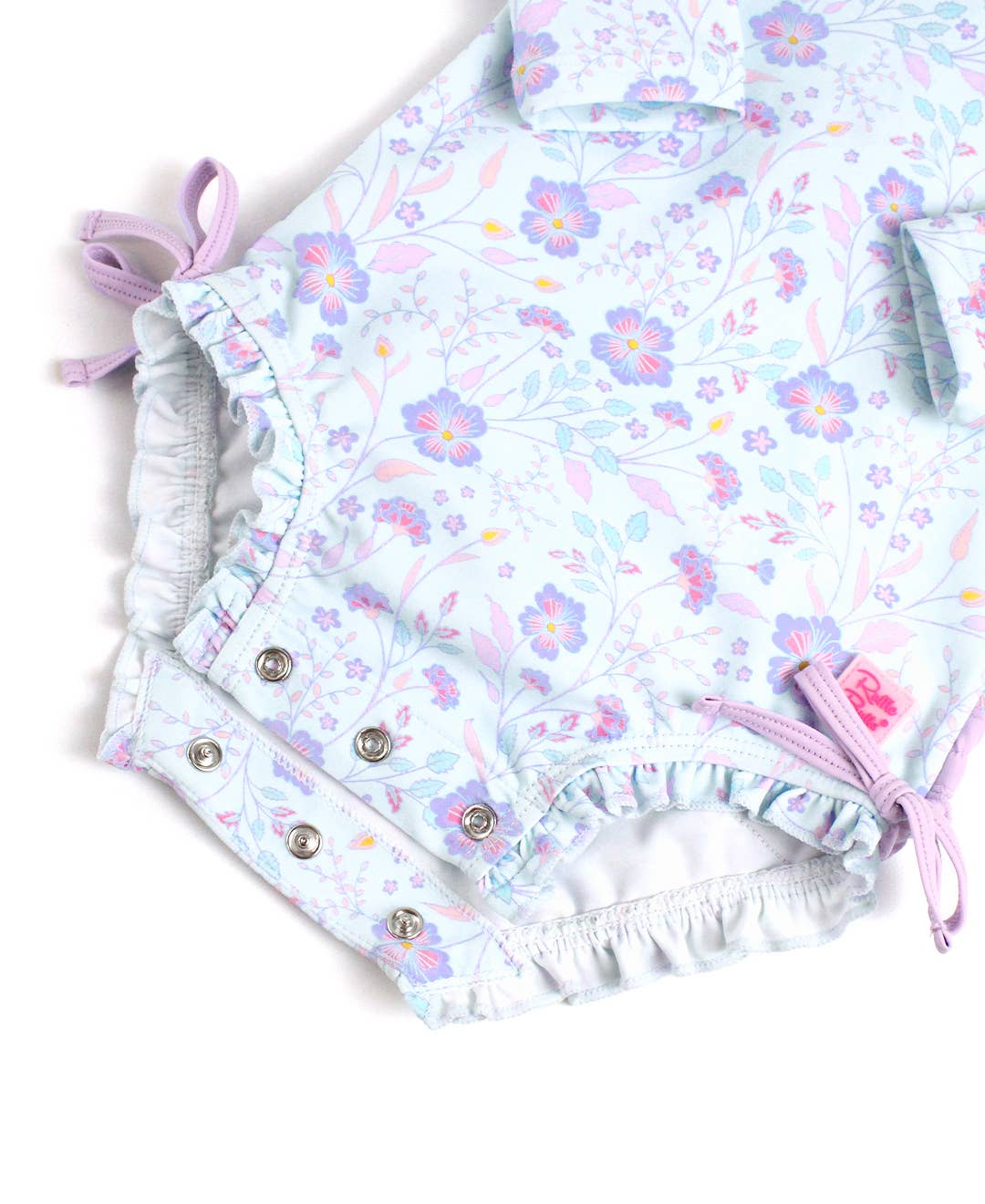 RuffleButts + RuggedButts - Baby Girls Fairytale Garden Long Sleeve One Piece Rash Guard Swimsuit with Signature Rear Ruffles