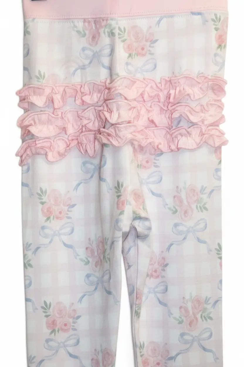 Max and Pippa - Gingham Floral Bow 2 Piece Bamboo Pajamas by Max and Pippa