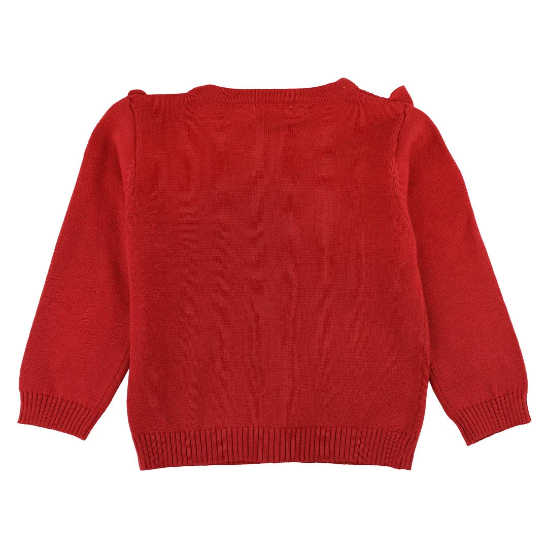RuffleButts + RuggedButts - Girls Classic Red Sweater Knit Ruffle Trim Cardigan