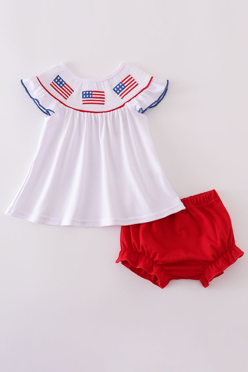 Abby & Evie - Flag Embroidery Bloomer Set