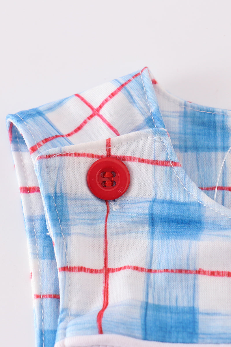 Abby & Evie - Flag Embroidery Smocked Plaid JonJon