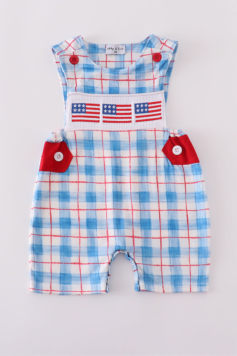 Abby & Evie - Flag Embroidery Smocked Plaid JonJon