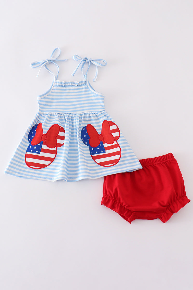 Abby & Evie - Blue & Red Character Applique Bloomer Set