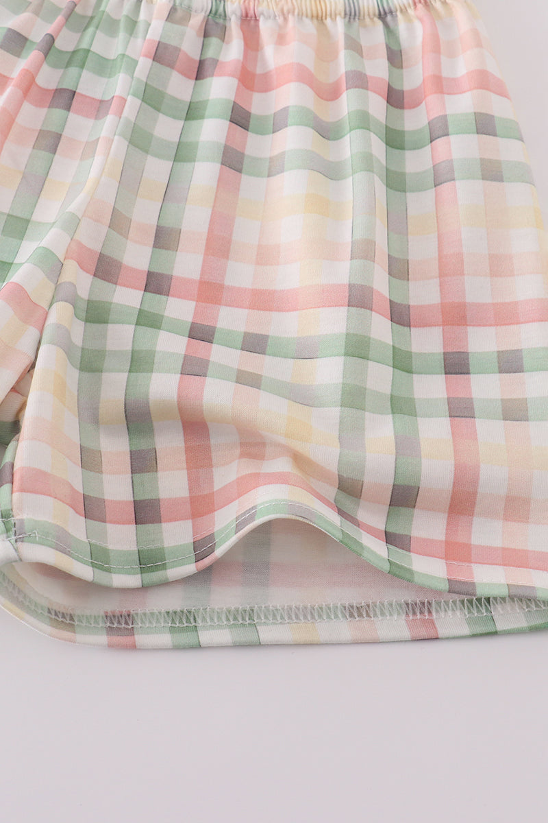 Abby & Evie - Crab Embroidery Plaid Shorts Set