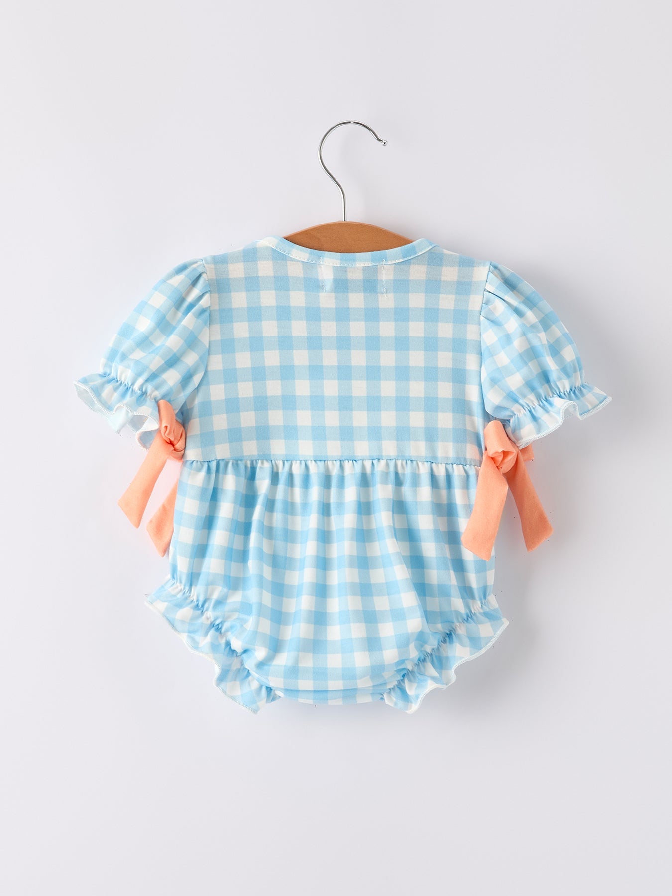 Fall Halloween & Thanksgiving Pumpkin Embroidery Smocking Blue Plaid Romper