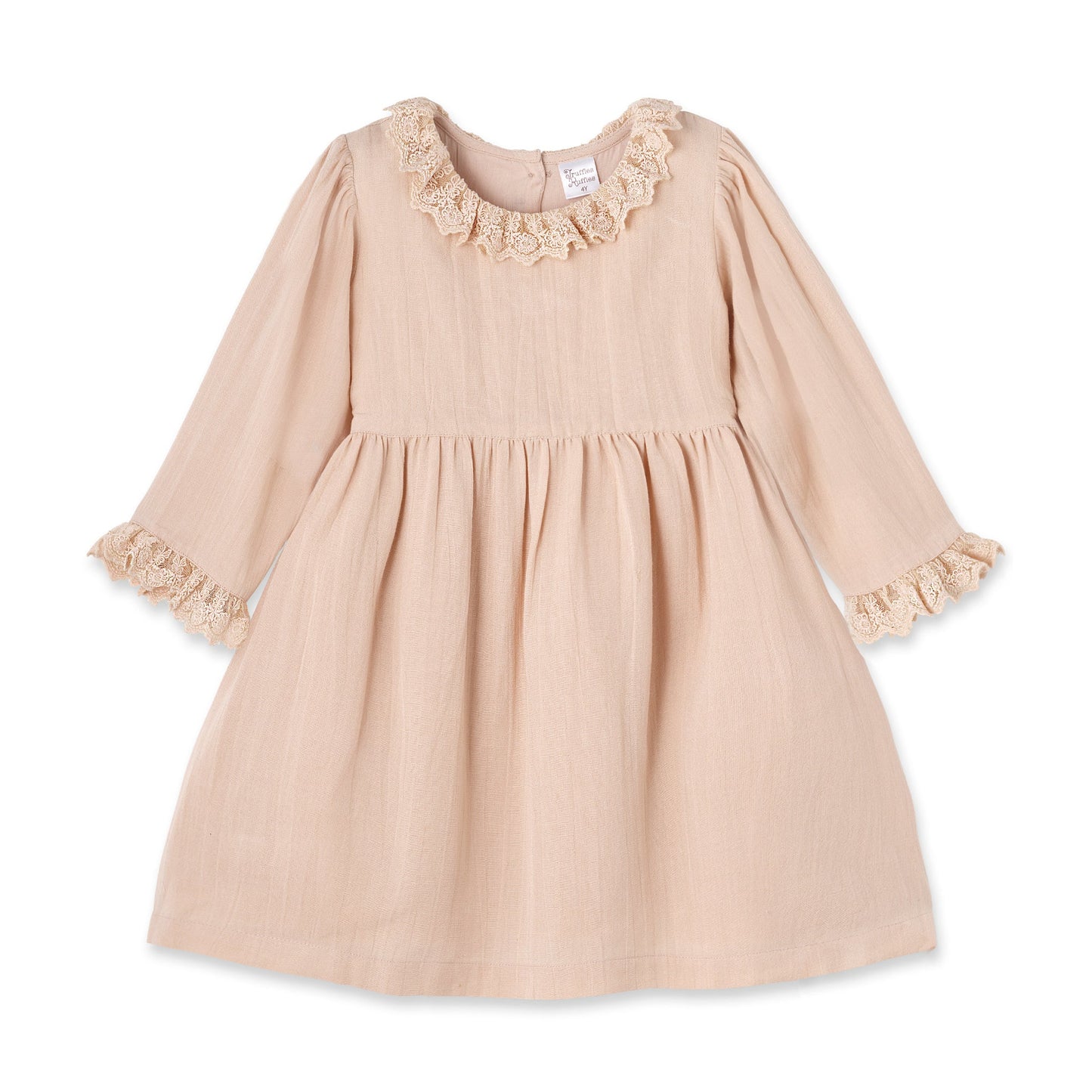 Lace Trim Linen Dress – Soft Beige Special Occasion Style