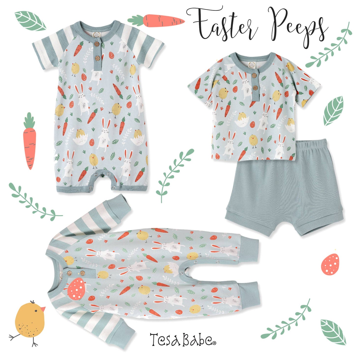 Tesa Babe - Baby Boy's Easter Peeps Bamboo Shortie Romper