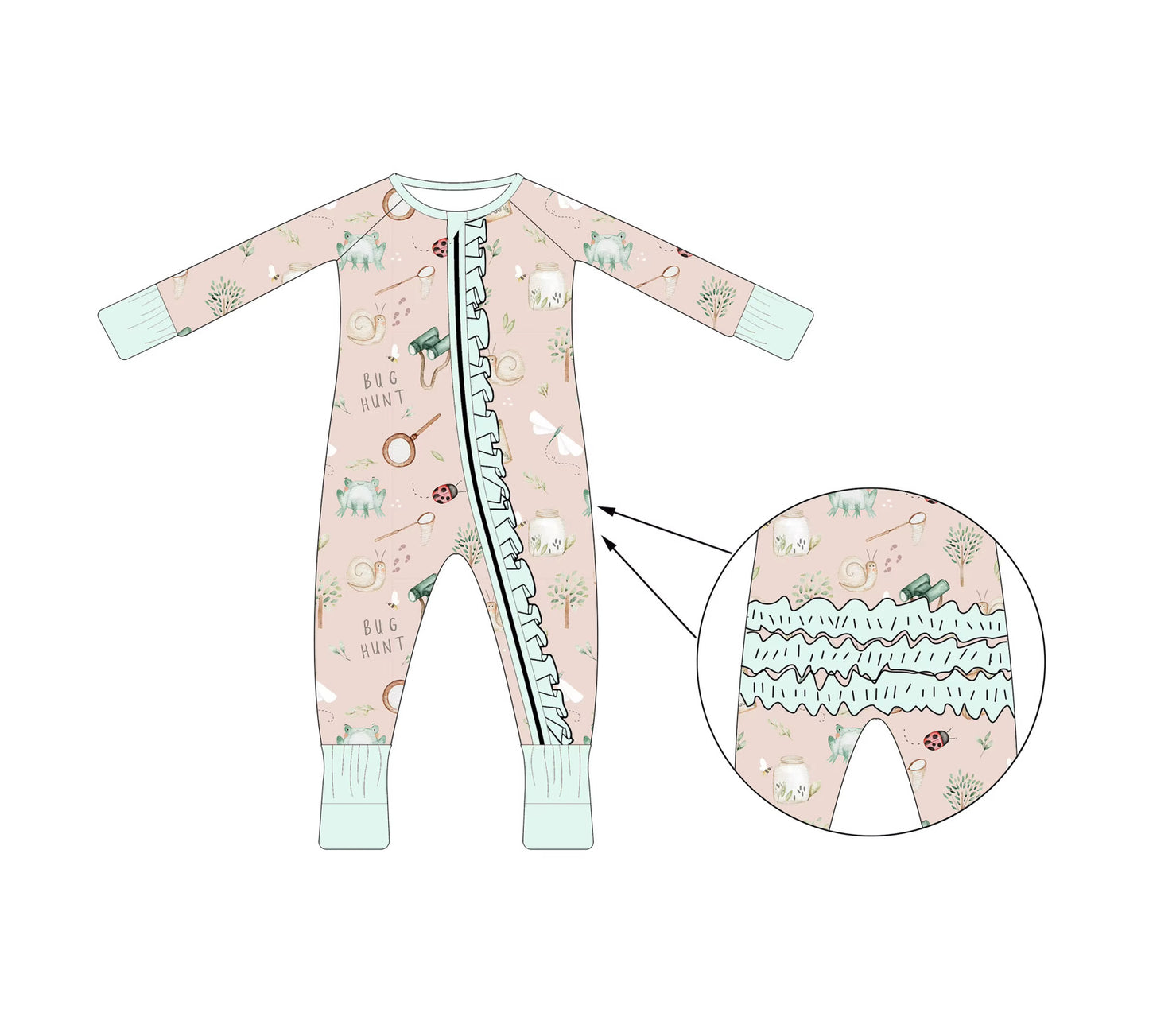 Max and Pippa - Bamboo Convertible Sleeper - Romper - Bug Hunt