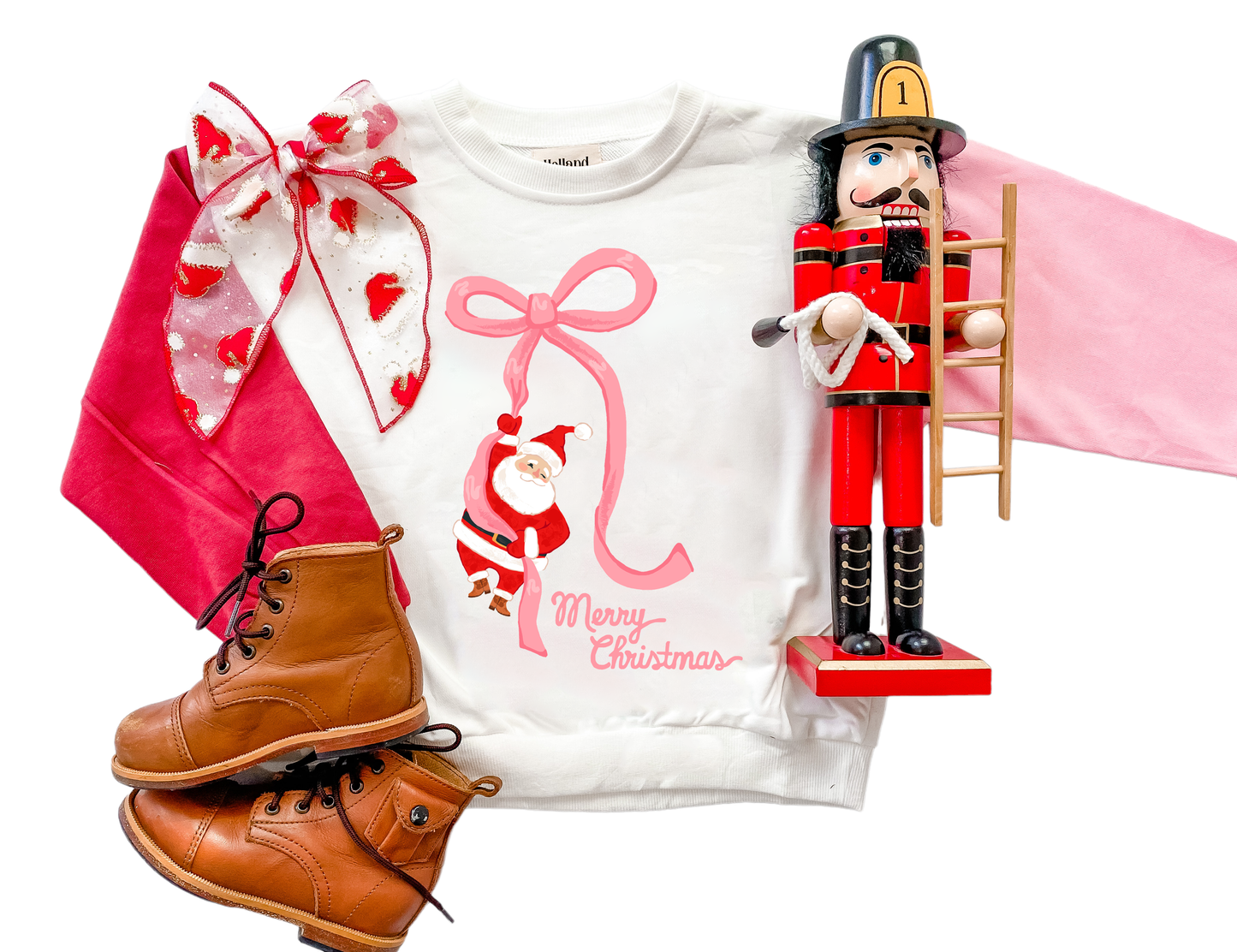 Holland Ave Clothing - Santa Bow | Infant and Girls Christmas Sweatshirt