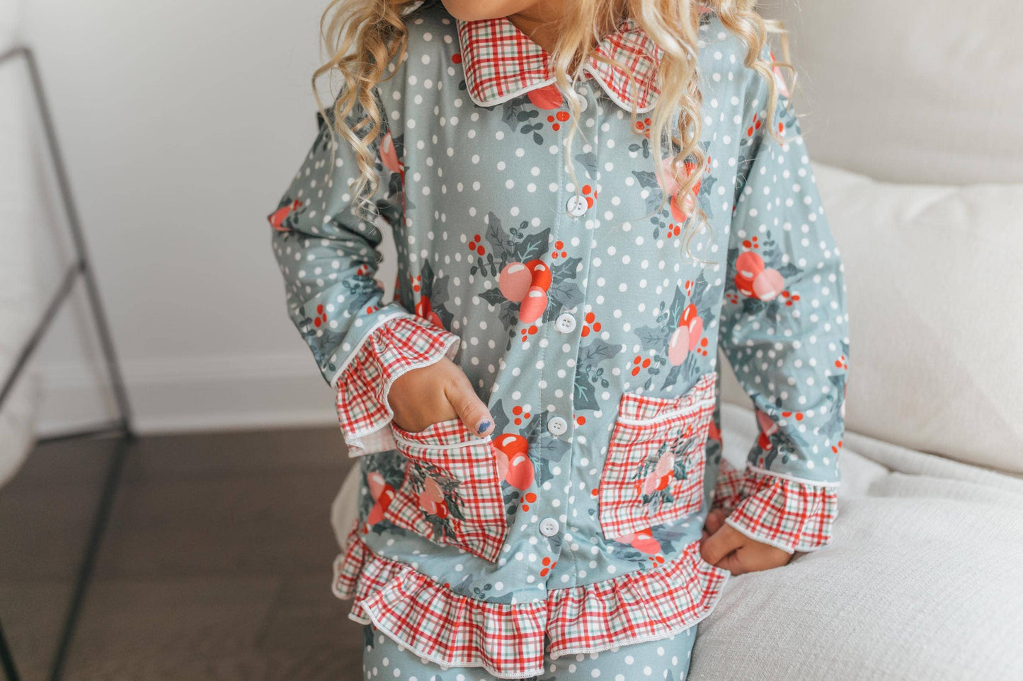 Adorable Sweetness - Kids Holly Berry Pocket Button Christmas Lounge Play Set