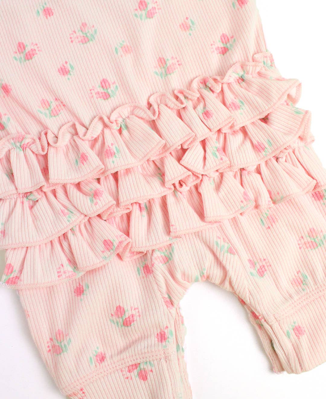 RuffleButts + RuggedButts - Baby Girls Sweet Rose Rib Knit Ruffle Henley Jumpsuit