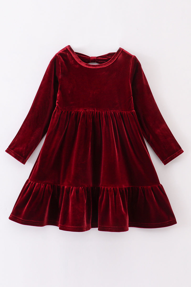 Abby and Evie - Premium Maroon Velvet Tiered ruffle Dress and Pants