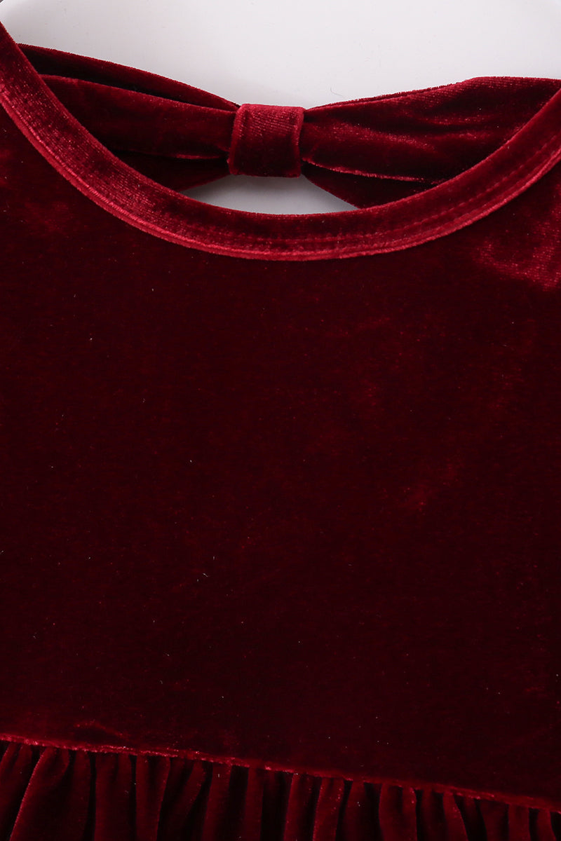 Abby and Evie - Premium Maroon Velvet Tiered ruffle Dress and Pants