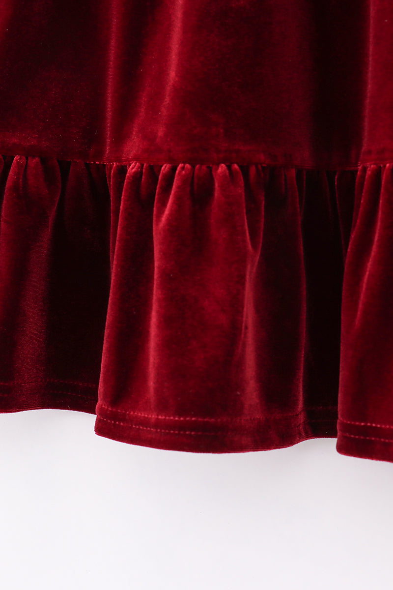 Abby and Evie - Premium Maroon Velvet Tiered ruffle Dress and Pants
