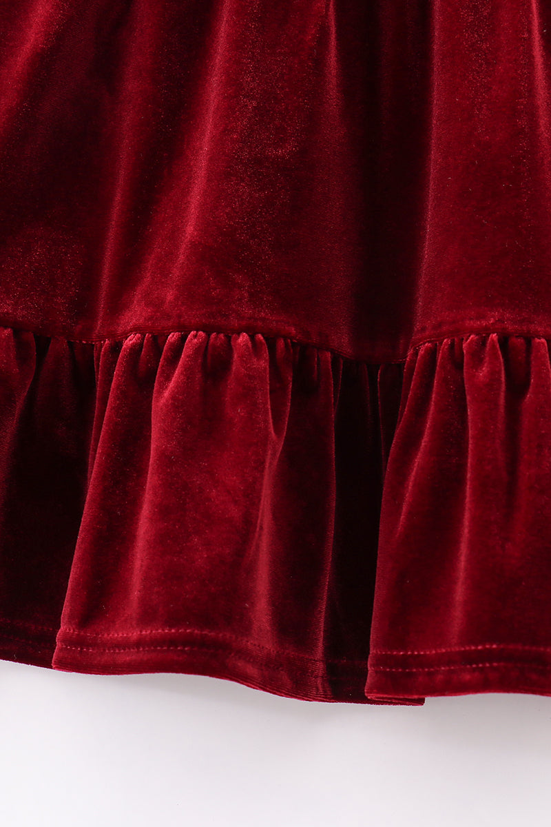 Abby and Evie - Premium Maroon Velvet Tiered ruffle Dress and Pants