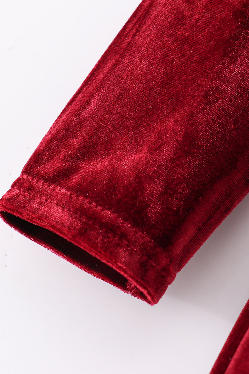 Abby and Evie - Premium Maroon Velvet Tiered ruffle Dress and Pants