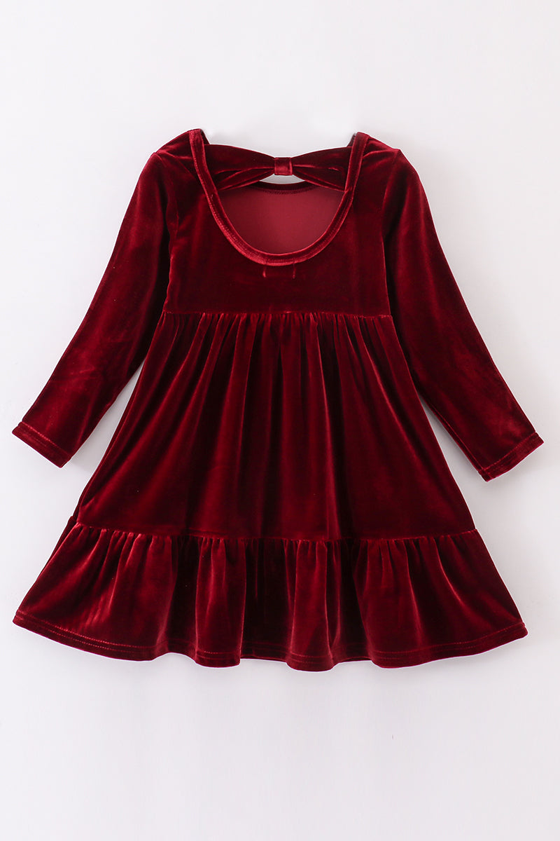 Abby and Evie - Premium Maroon Velvet Tiered ruffle Dress and Pants