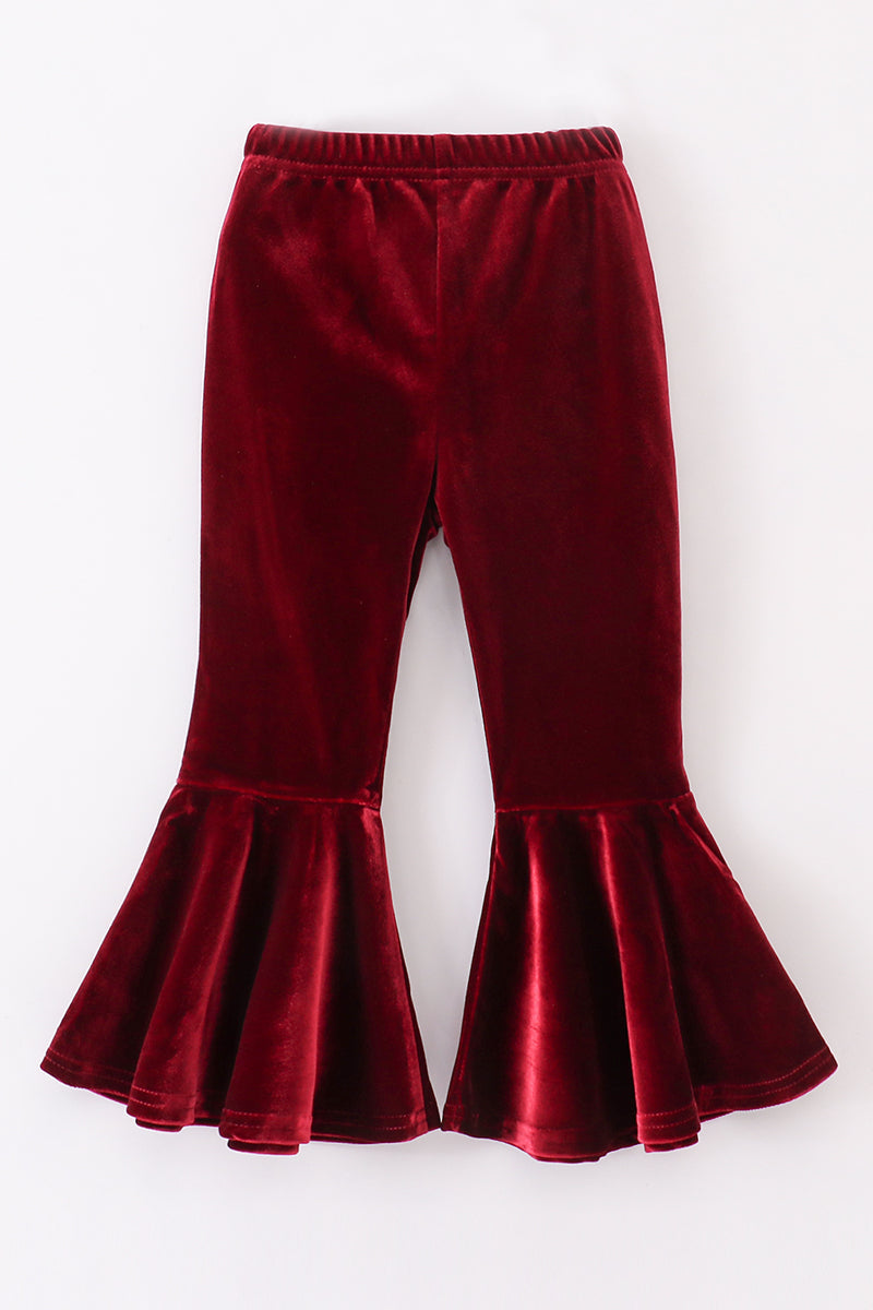 Abby and Evie - Premium Maroon Velvet Tiered ruffle Dress and Pants