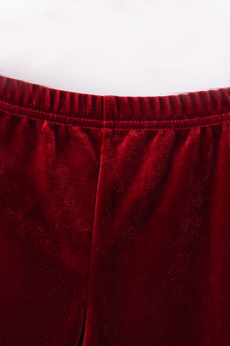 Abby and Evie - Premium Maroon Velvet Tiered ruffle Dress and Pants