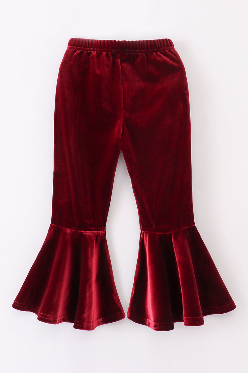 Abby and Evie - Premium Maroon Velvet Tiered ruffle Dress and Pants