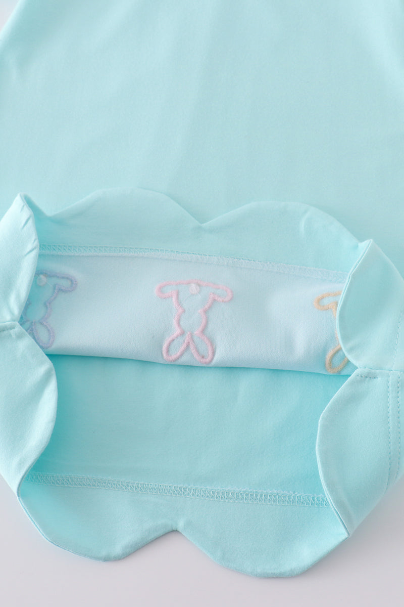 Abby & Evie - Premium Mint Bunny Embroidery Dress