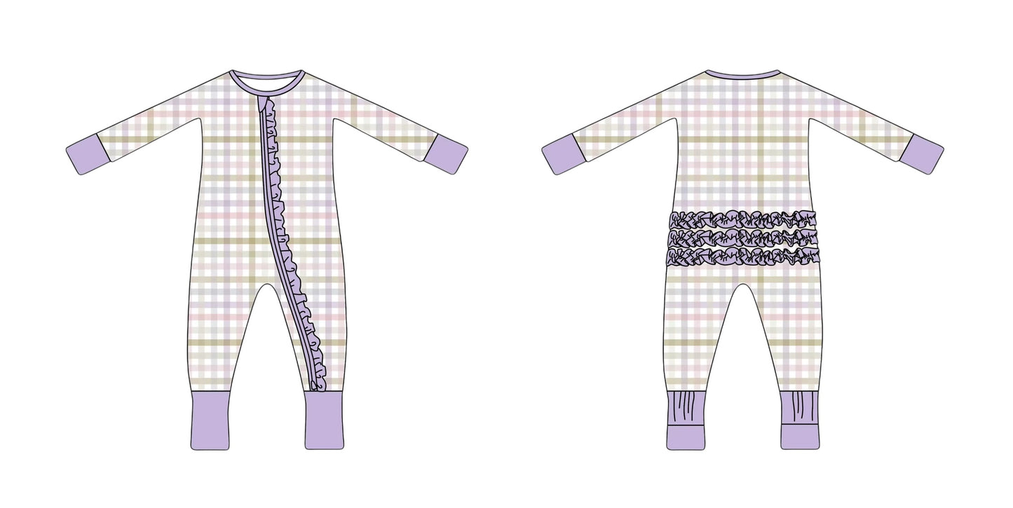Max and Pippa - Lavender Checked Ruffle Bamboo Convertible Romper