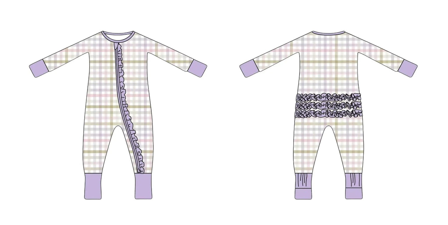 Max and Pippa - Lavender Checked Ruffle Bamboo Convertible Romper by Max and Pippa