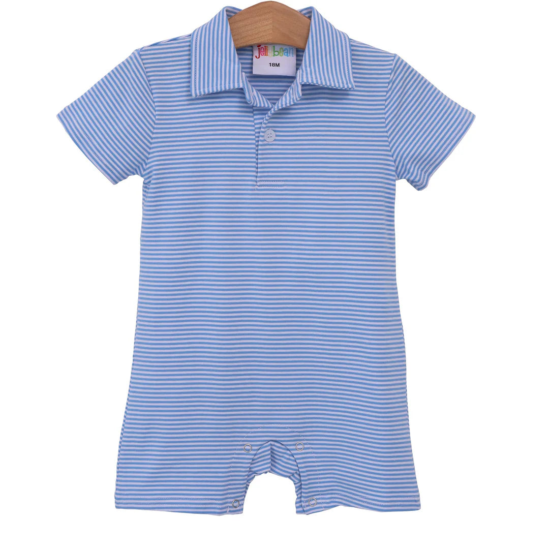 Jellybean by Smock Candy - Michael Polo Romper- Cornflower Blue Stripe