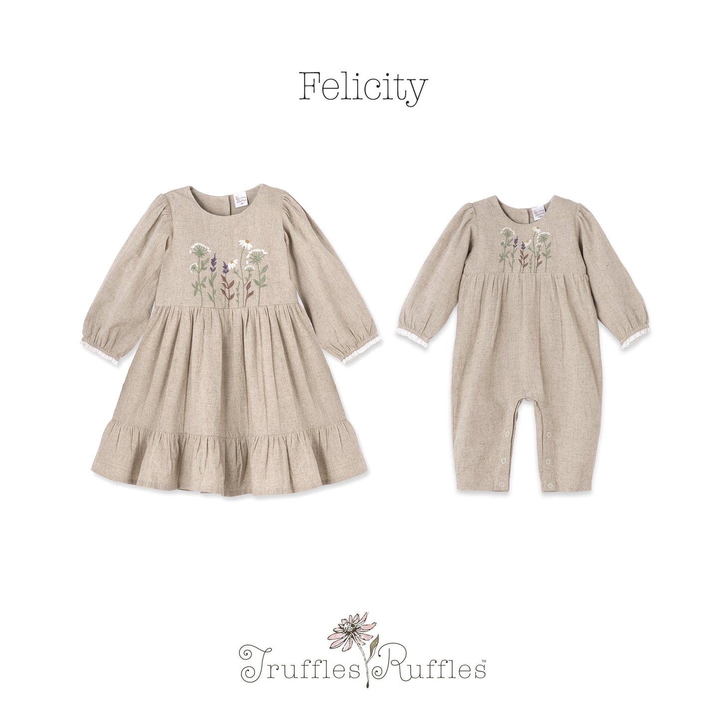 Embroidered Linen-Blend Baby Romper–Vintage Style