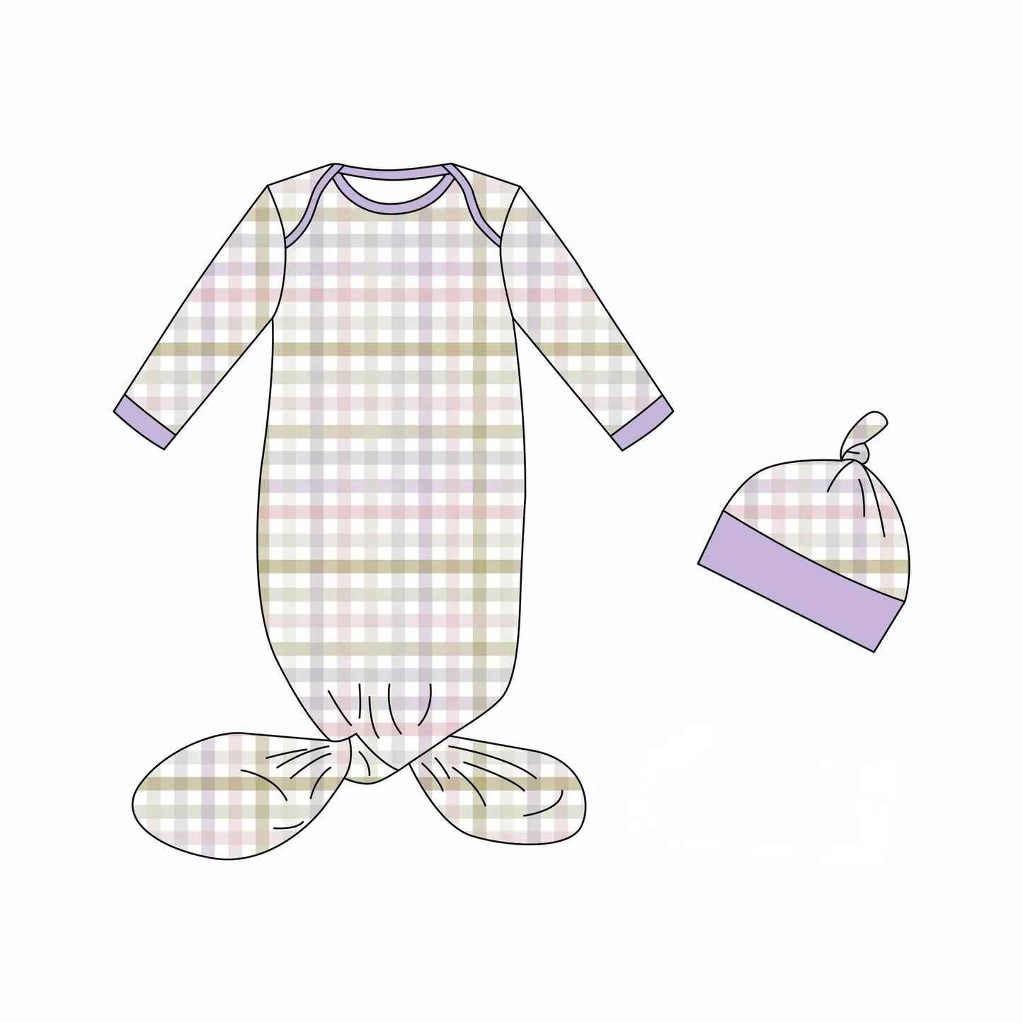 Max and Pippa - Lavender Checked Gown Set by Max and Pippa
