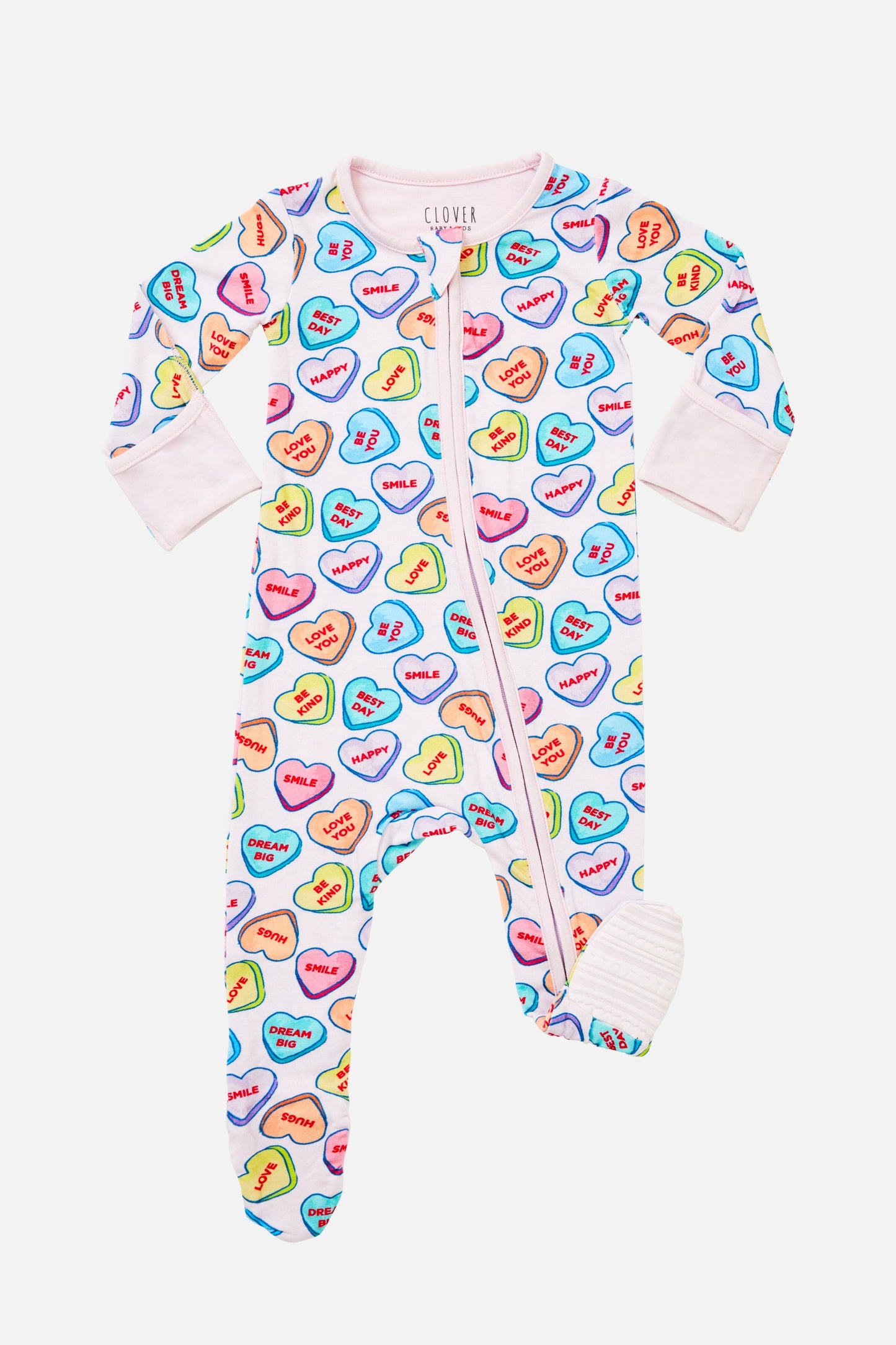 Soft & Stretchy Zipper Footie - Candy Hearts