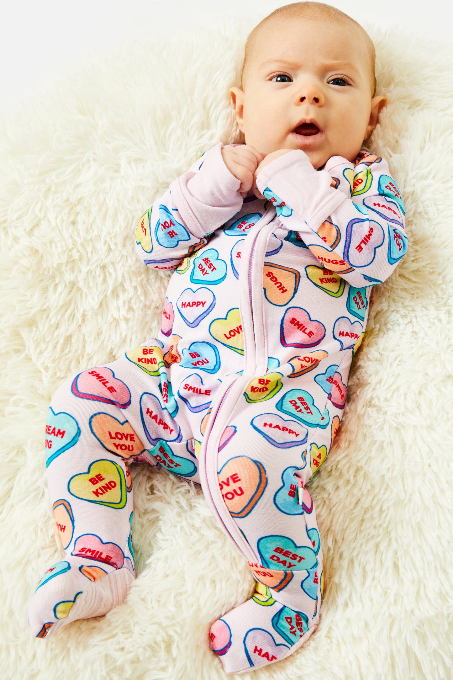 Soft & Stretchy Zipper Footie - Candy Hearts