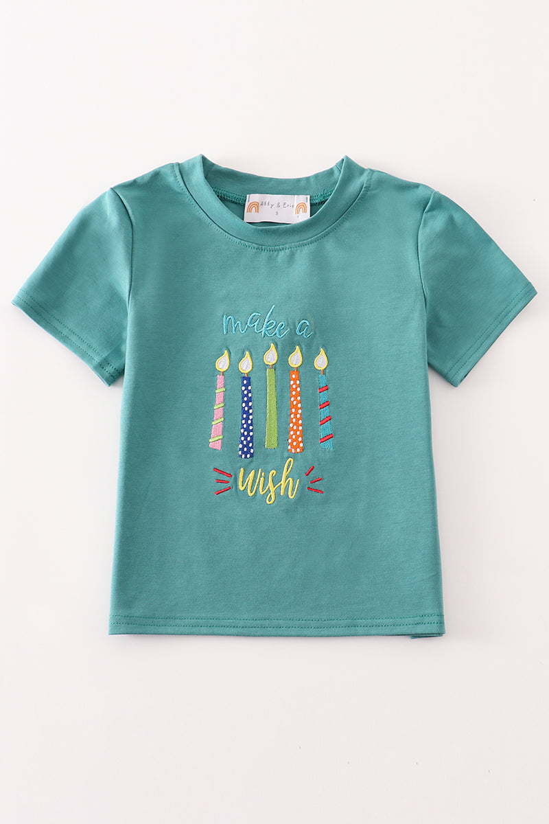 Abby & Evie - Green Happy Birthday Embroidery Boy Top