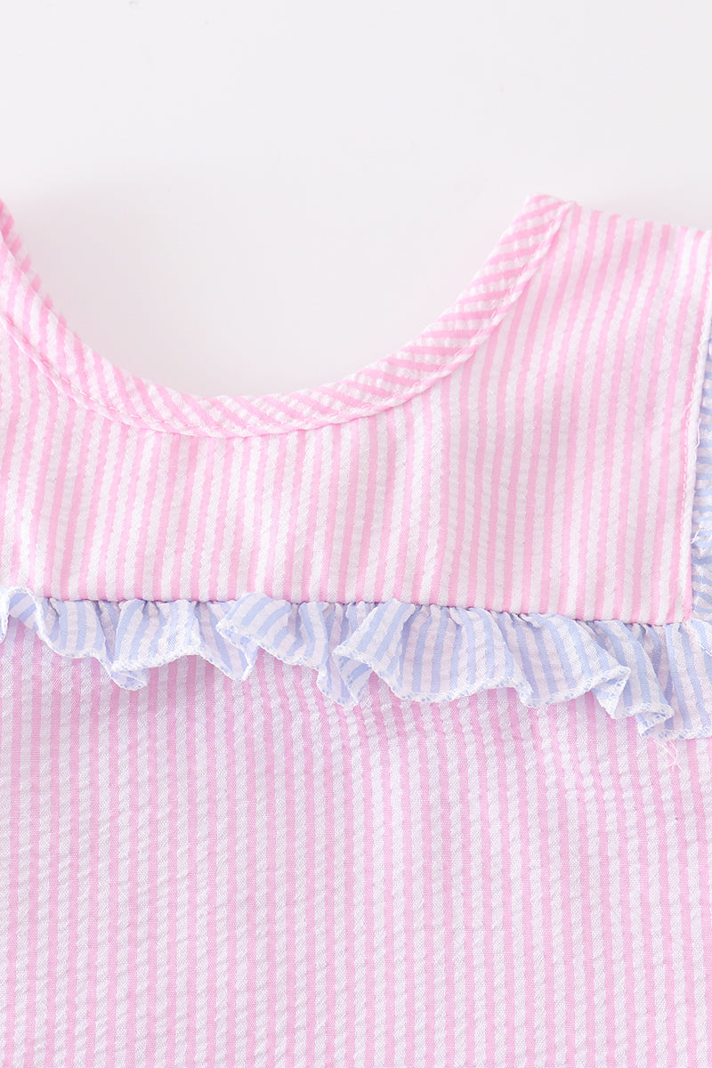 Abby & Evie - Pink Stripe Seersucker Girl Set