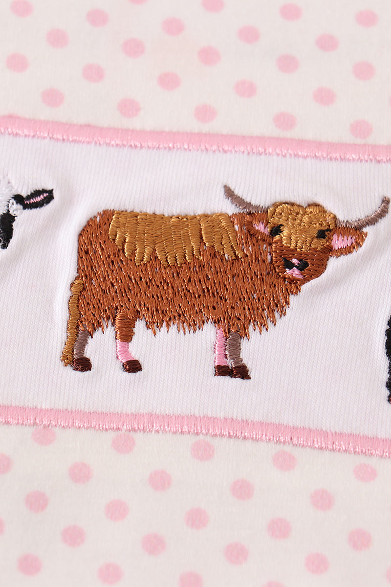 Abby & Evie - Pink Cow Embroidery Girl Skort Set