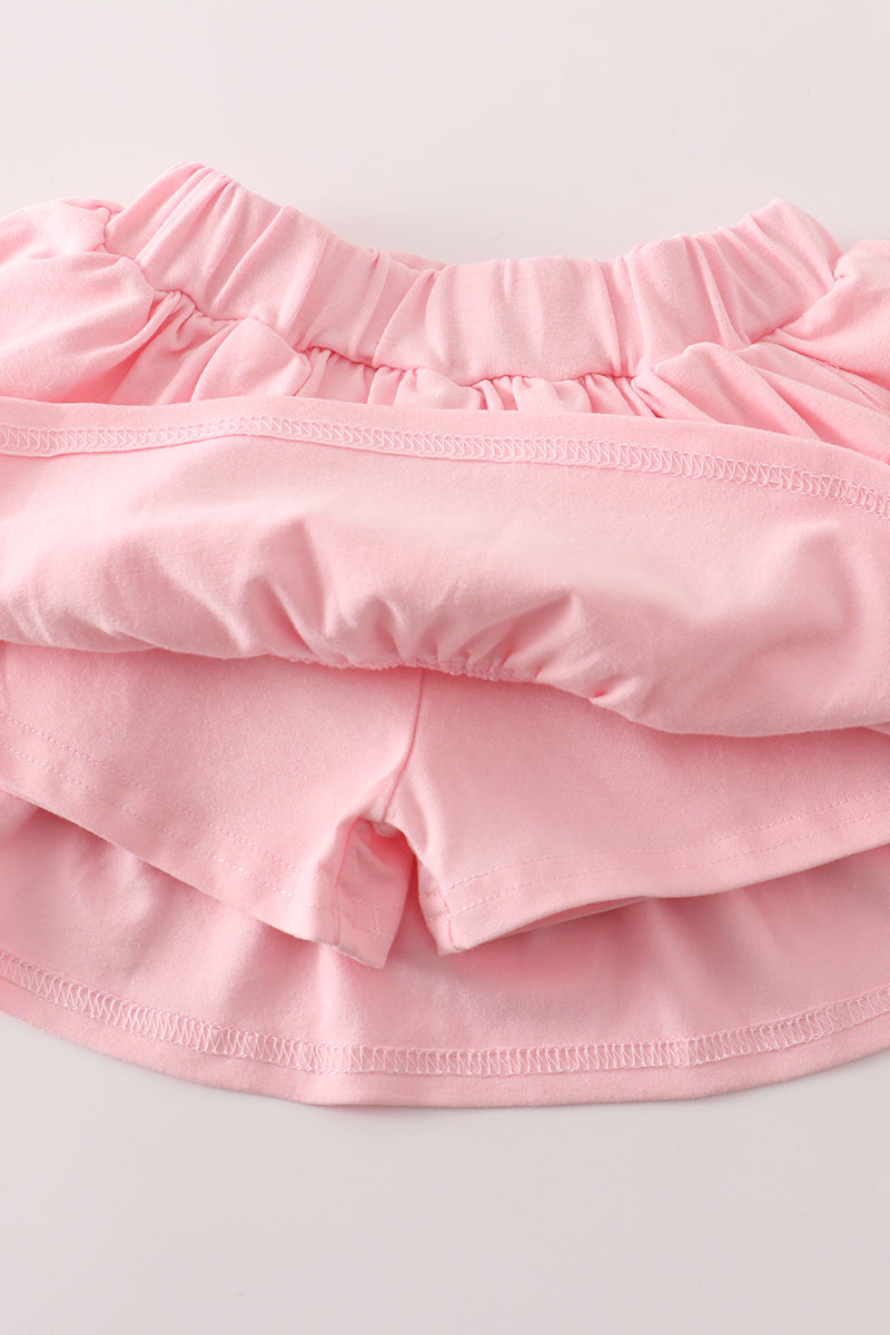 Abby & Evie - Pink Cow Embroidery Girl Skort Set