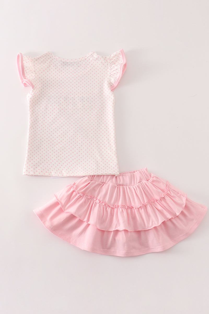 Abby & Evie - Pink Cow Embroidery Girl Skort Set