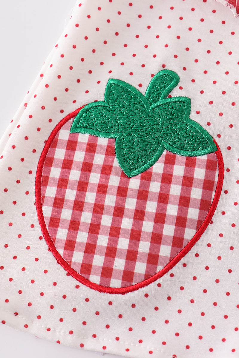 Abby & Evie - Red Dot Strawberry Applique Bloomer Set