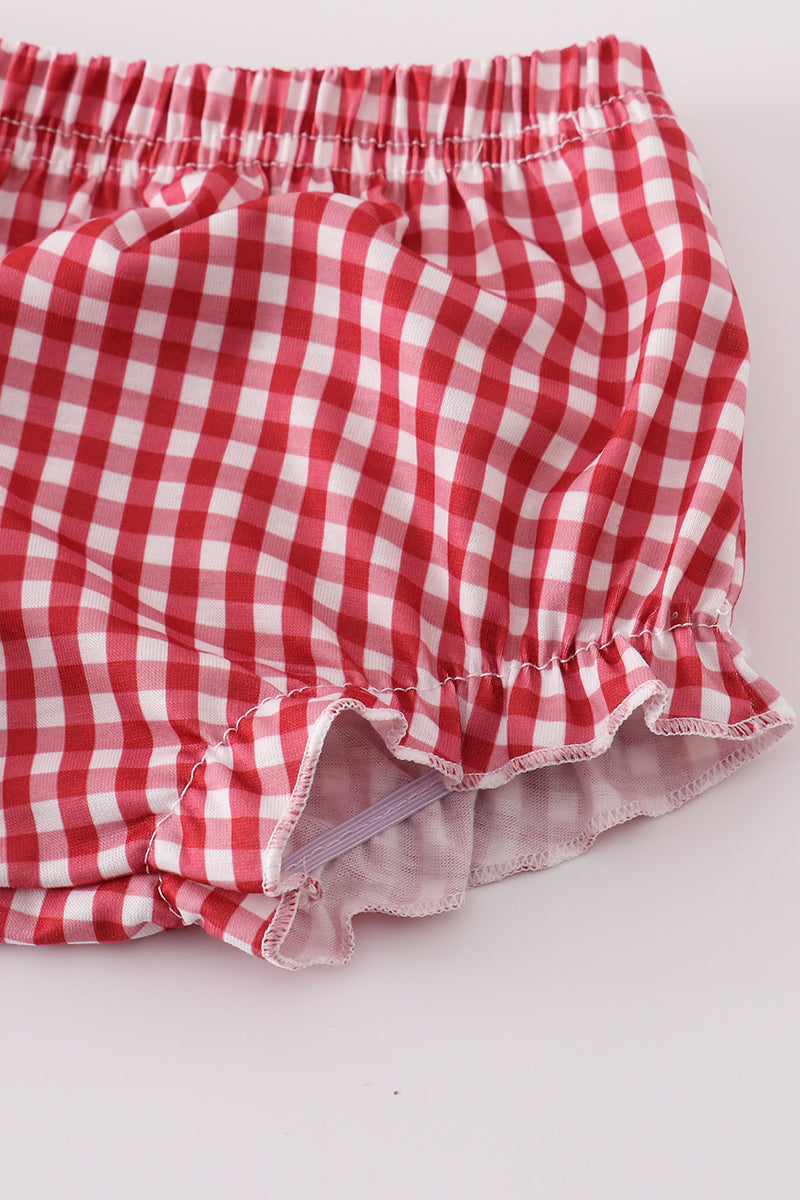 Abby & Evie - Red Dot Strawberry Applique Bloomer Set