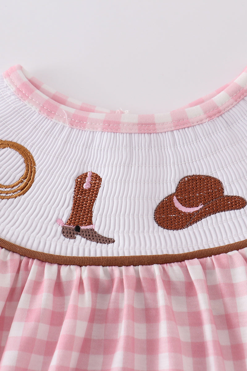 Abby & Evie - Brown Western Embroidery Smocked Bubble