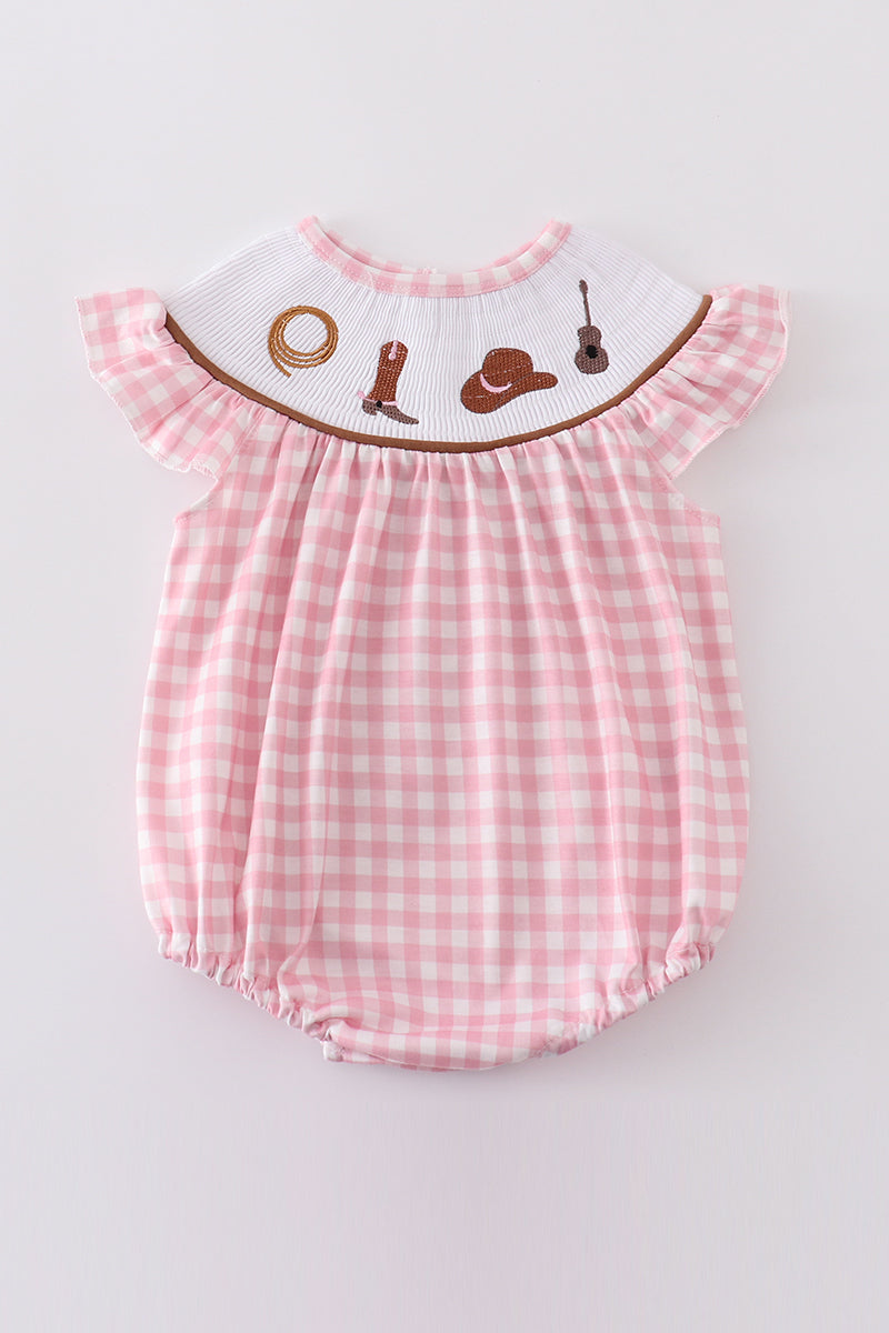 Abby & Evie - Brown Western Embroidery Smocked Bubble