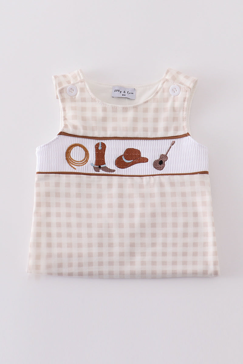 Abby & Evie - Brown Western Embroidery Smocked JonJon