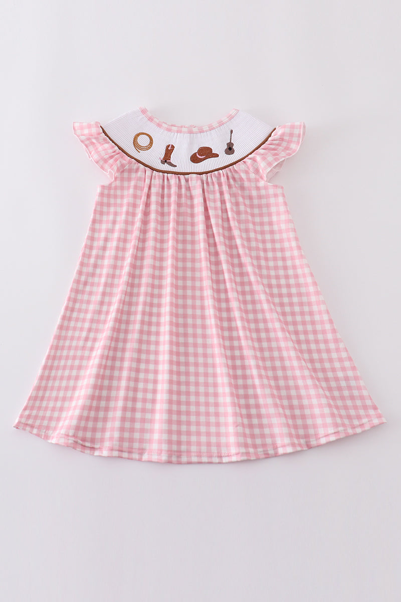 Abby & Evie - Pink Western Embroidery Smocked Dress