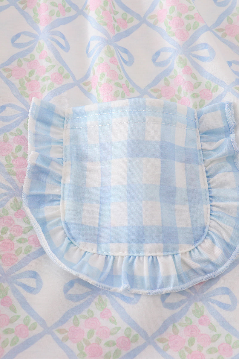 Abby & Evie - Plaid Floral Bow Print Girl Set