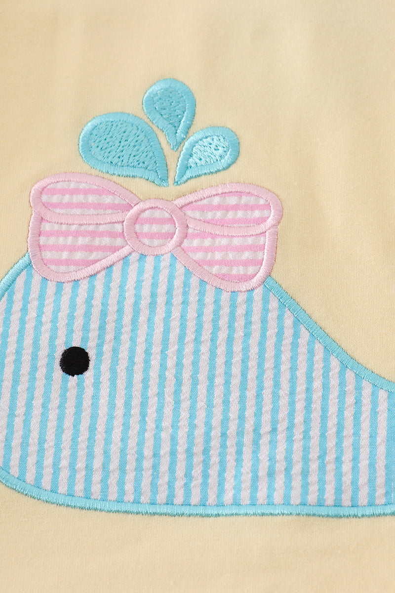Abby & Evie - Yellow Whale Applique Girl Set