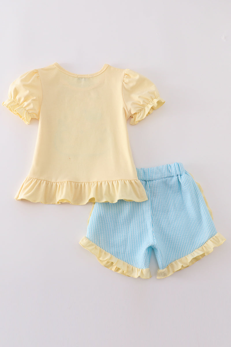 Abby & Evie - Yellow Whale Applique Girl Set