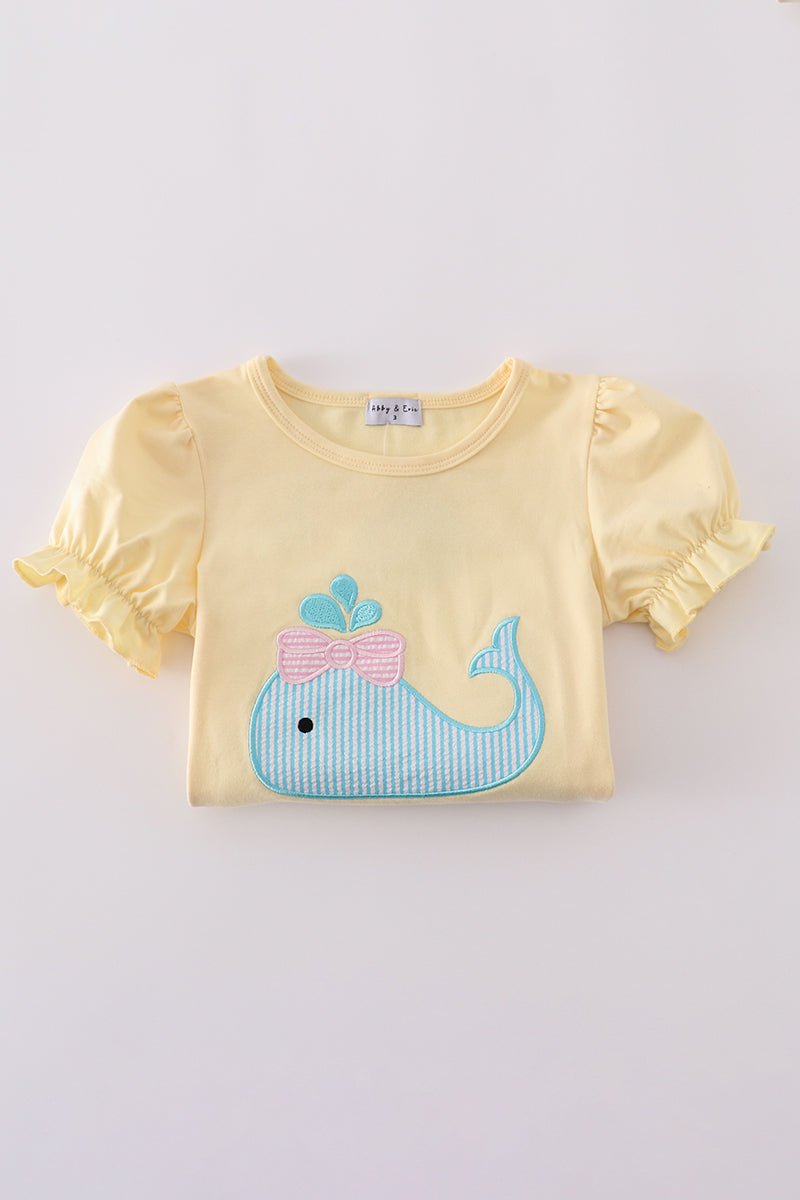 Abby & Evie - Yellow Whale Applique Girl Set