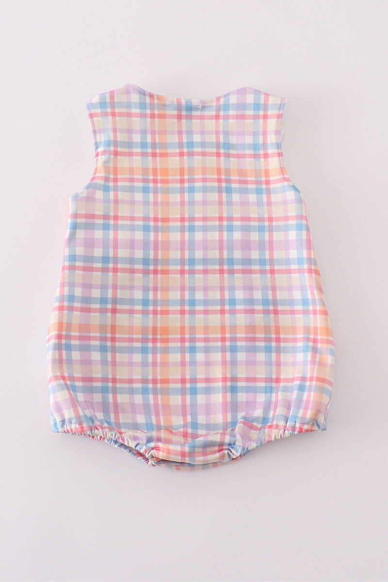Abby & Evie - Blue Plaid Fish Embroidery Bubble