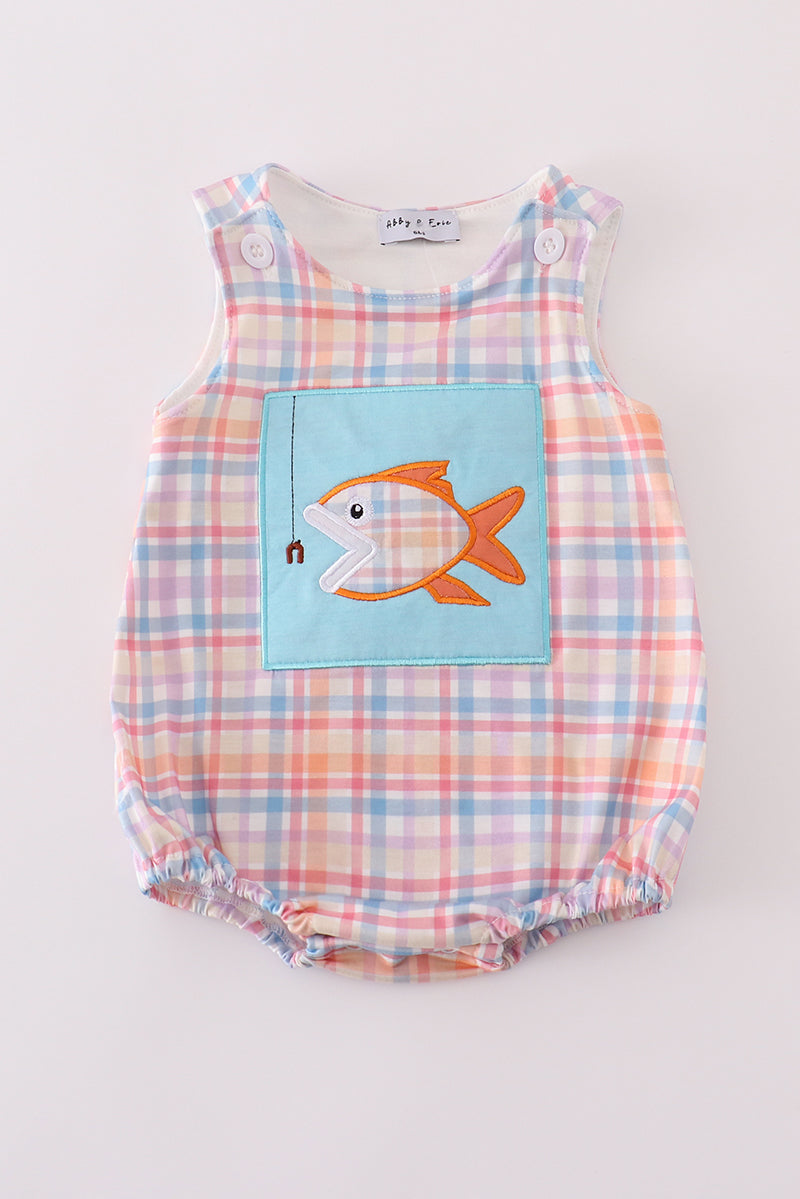 Abby & Evie - Blue Plaid Fish Embroidery Bubble